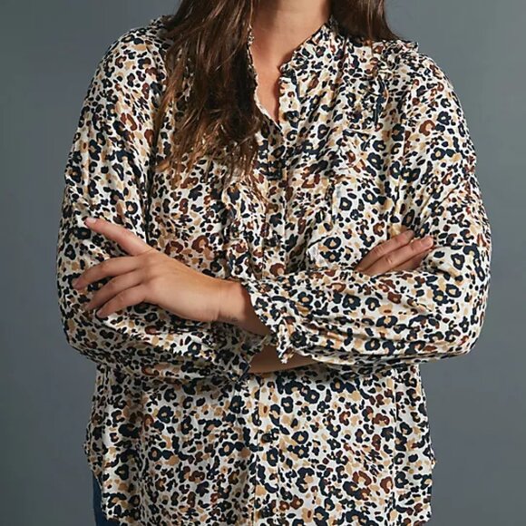 Anthropologie Tops - MAEVE Anthropologie Katia leopard print buttondown blouse with ruffles size 12